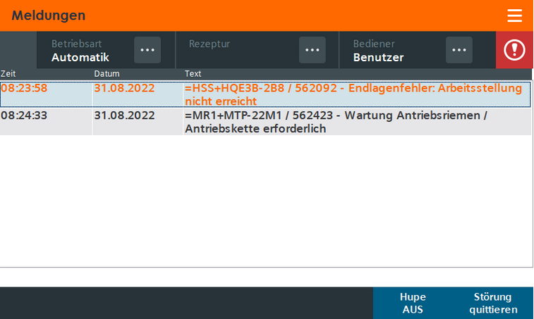 Beispiel-Meldung auf einem SPS-HMI